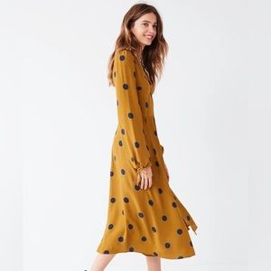 Mustard and navy polka dot midi dress